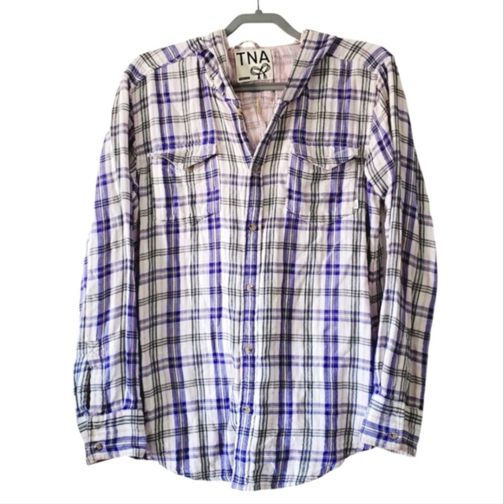 Aritzia TNA Purple Plaid Button Down Shirt